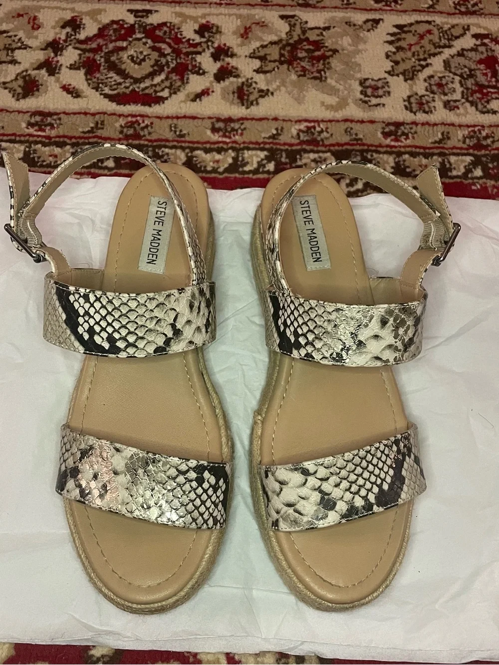 Women’s Snake-Print Espadrille Platform Sandals - Beige